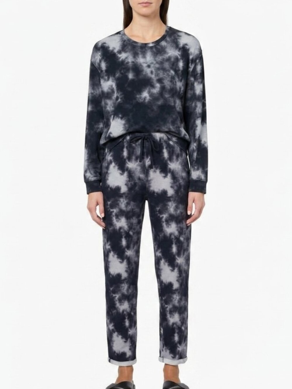 Majestic Filatures Black Tie Dye French Terry Sweatshirt + Sweatpant Size 2/S